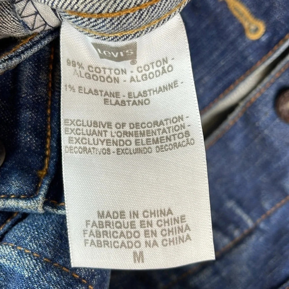 LEVIS Blue Dark Wash Denim Trucker Jean Jacket Red Tab Pockets Cotton Stretch M - Picture 11 of 14